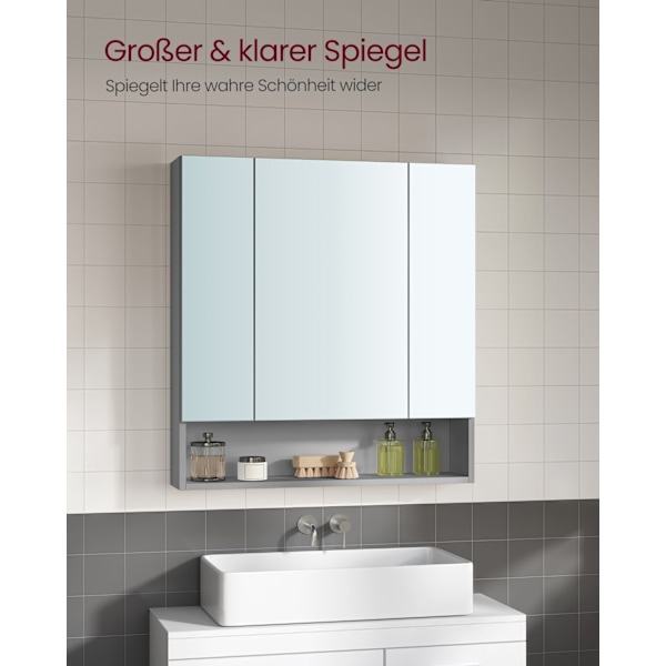 Rootz Dove Grey Badeværelsesskab - Opbevaringsenhed - Spånplade og glas - Moderne design - 16,5 cm x 70 cm x 75 cm - Nem montering