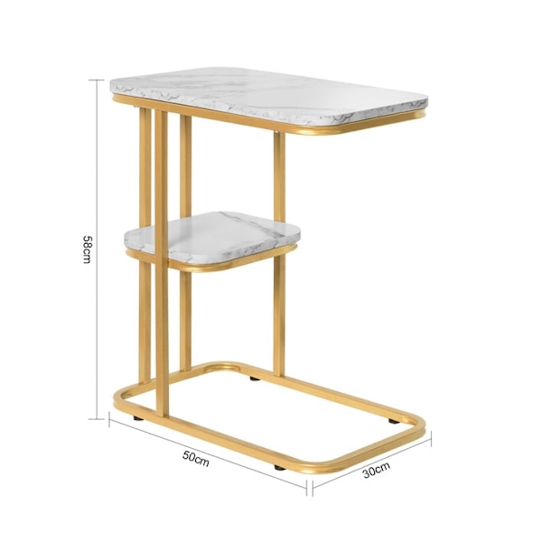 Rootz Modern Sidebord - Magasinstativ - Mobil arbejdsstation - MDF med marmorfinish - Justerbare fødder - 50 cm x 58 cm x 30 cm