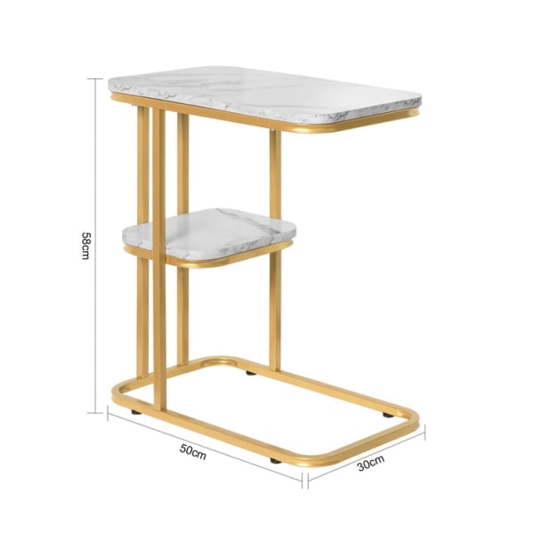 Rootz Modern -sivupöytä - Lehtiteline - Siirrettävä työasema - MDF marmoripinnoitteella - Säädettävät jalat - 50cm x 58cm x 30cm