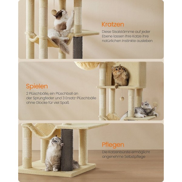 Rootz Cat Scratching Post - Kitty Tree - Scratcher - Chipboard - Plysch - Sisal - 57cm x 45cm x 175cm