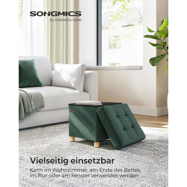 Rootz Vintage Green Seat Arkku - Säilytys ottomaanit - Rakkaus - Pellavajäljitelmä - Vaahtomuovipehmuste - MDF-rakenne - 38cm x 38cm x 40cm - 3,5kg -