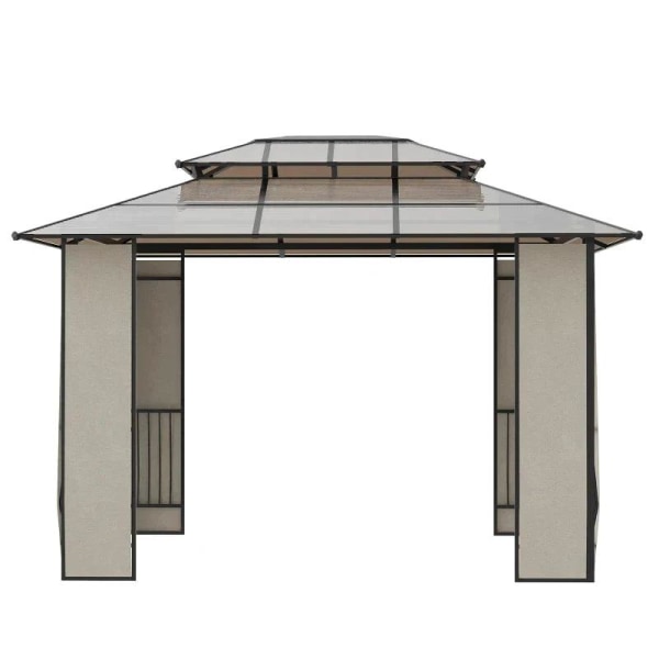Rootz Havepavillon - Lysthus med solsejl - Lavet af polykarbonatpaneler - UV-beskyttelse - Vandafvisende - Robust - Brun + Lysegrå - 3,65 x 3 x 2,75 m
