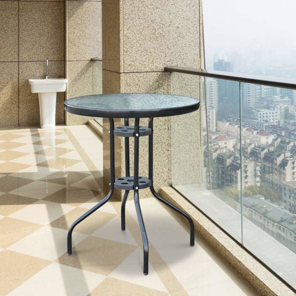 Nancy's Upland Tuintafel - Glazen Tafel - Bistrotafel - Balkontafel - Sort - Metaal - Veiligheidsglas - 60 x 70 cm