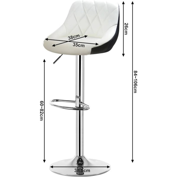 Rootz Barstol - Justerbar bordstol - Drejelig barstol - Komfortabel siddeplads - Ergonomisk design - Gulvbeskyttelse - Kunstlæder - 38cm x 35cm x 84-1