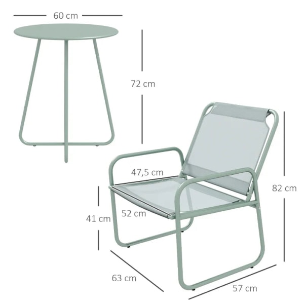 Rootz Trädgårdsmöbler Set - Rotting Uteplats Set - 2 Fåtöljer - Sittdynor - 1 Runt Bord Ø60 Cm - Stål - Plast - Grön - 52W x 47,5D cm
