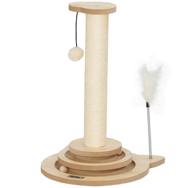 Rootz Cat Scratching Post - Sisal Scratch Tower - Play Ball Track - Underholdende 4 -i -1 design - 32 cm x 32 cm x 49 cm