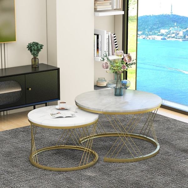 Rootz sæt med 2 moderne sofaborde - højglans marmor - indlejringsborde - 30 kg bæreevne - 70 cm x 70 cm x 45 cm