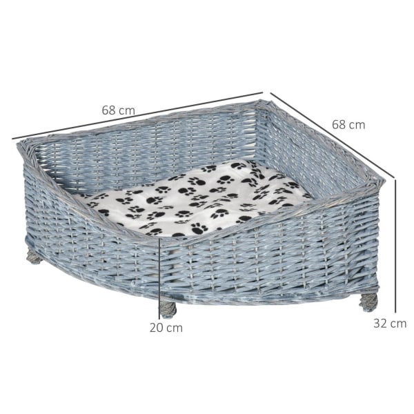 Rootz Pet Sofa - Grå - Wicker, Plysch, Pp Bomull - 26,77 cm x 26,77 cm x 12,6 cm