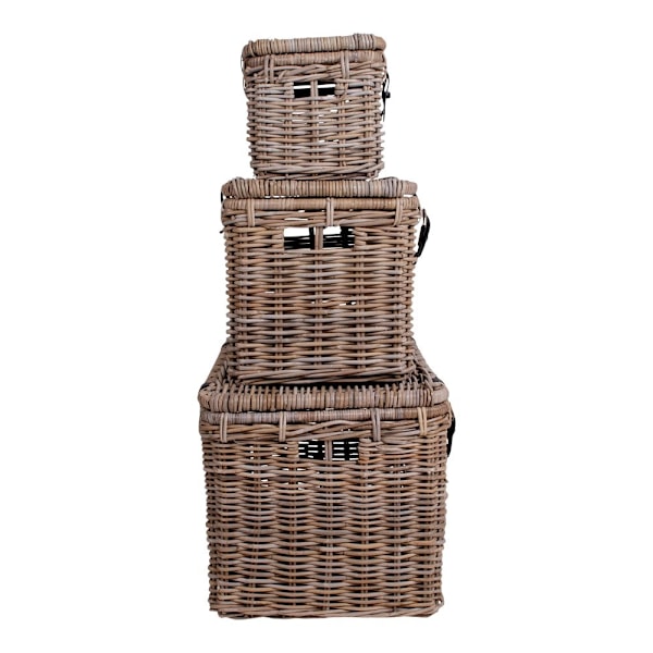 Rootz Depok 3 -stycken Set Storage Trunks - Rattan Chests - Wicker Bins - Versatile Storage - 81x51x48cm, 71x41x41cm, 61x30x29cm