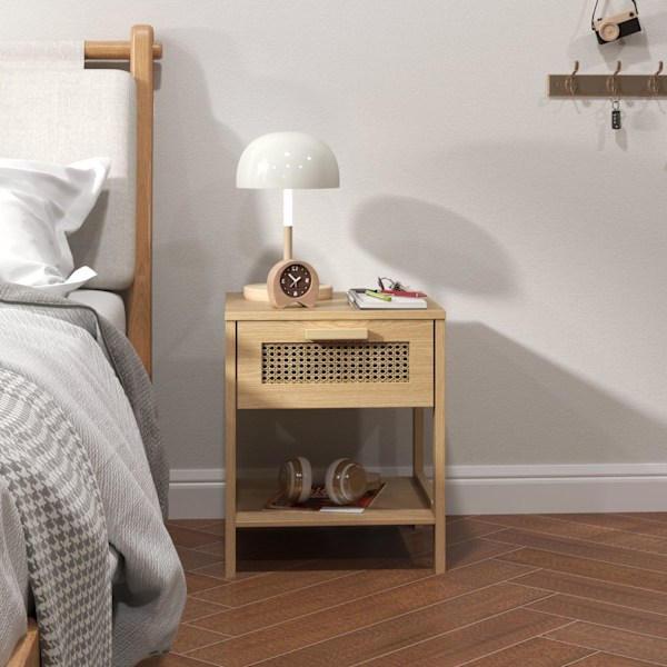 Rootz Bedside Night -kaappi - sivupöytä laatikolla - MDF - Rattan Design - 40 x 40 x 48,4 cm