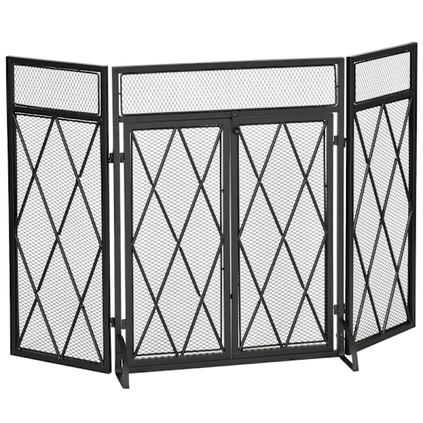 Rootz Spark Protection Grille - Öppen spisskärm - Brandskydd - Vikbar - 3-delad design - 120cm x 79cm - Black Metal
