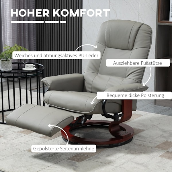 Rootz Swivel Recliner Stol - TV-stol - Manuellt fotstöd - konstläder - 78cm x 87cm x 100cm