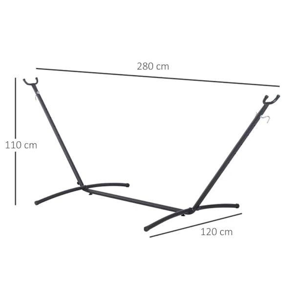Rootz Hammock Frame - Hängmatta Stativ Med Krokar - Universal Hängmatta - Trädgård - Camping - Picknick - Svart - 280 x 120 x 110 cm
