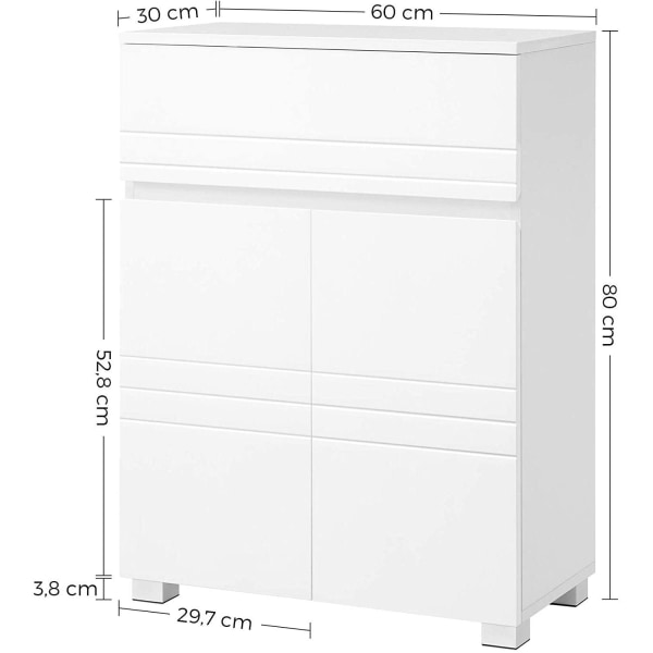 Rootz Badeværelsesskab - Opbevaringsskab - Skænk - Franske låger - Skuffe - Hvid - MDF - 60 x 30 x 80 cm