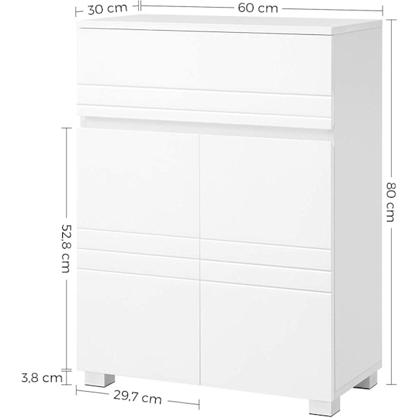 Rootz Badrumsskåp - Förvaringsskåp - Skänk - Franska dörrar - Låda - Vit - MDF - 60 x 30 x 80 cm