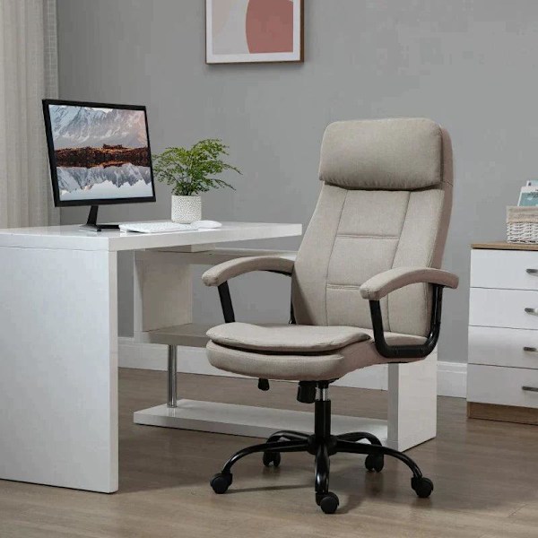 Rootz Kontorsstol - Massagestol - Höjdjusterbar Executive Stol - Gamingstol med massagefunktion - Ergonomisk snurrstol - Lumbal ryggradsmassage - Beig