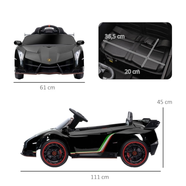 Rootzin sähköinen lastenauto - Lisenssi Lamborghini Veneno - Lasten auto - Kaukosäädin - Musiikkisoitin - 111cm x 61cm x 45cm - Musta