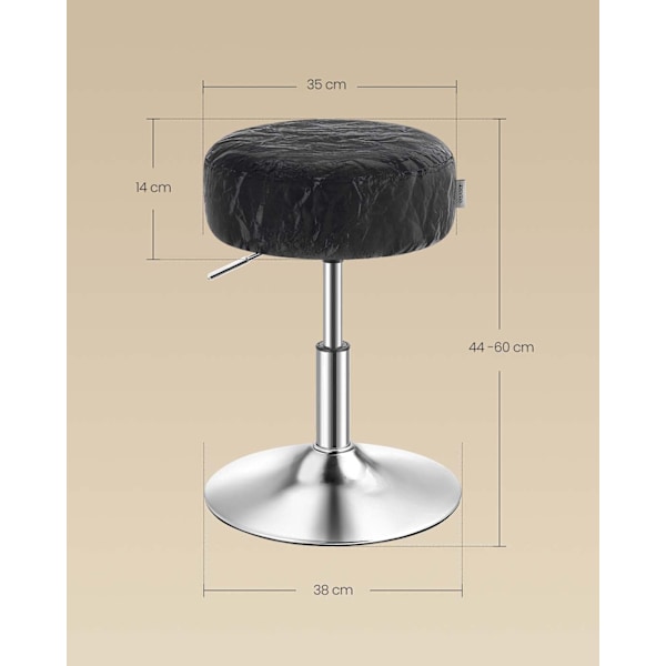 Rootz Makeup -jakkara - Kauneusjakkara - Vanity -tuoli - Korkeuden säädettävä ja pyörivä - 38 cm D x 44-60cm H - Black