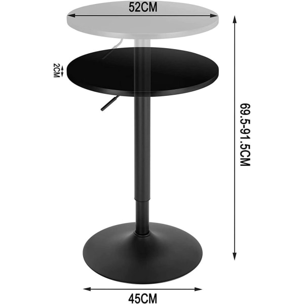Rootz Justerbart Højde Barbord - Pub-bord - Bordbord - Ridsefast & Vandtæt - Stabilt og sikkert - Stilfuldt & Alsidigt - Højde: 69,5-91,5 cm, Top: Ø52