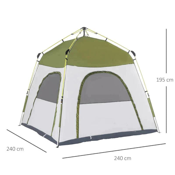 Rootz-tält - Pop Up-tält - Campingtält - Automatiskt tält - 4-personers campingtält - Väderbeständigt - Grön/Grå - 195cm x 240cm x 240cm