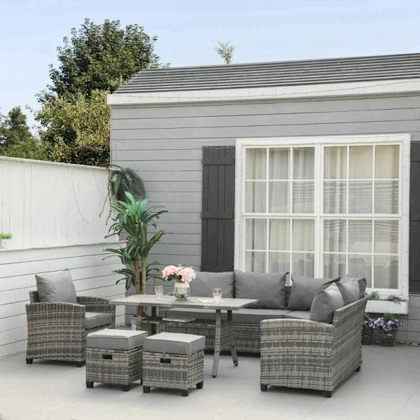 Rootz Luxury Poly Rattan Havemøbelsæt - Havemøbler - Havesæt - Loungesæt - Loungemøbler med sidebord - Sædehynde - Grå - 136W x 65D x 71H cm