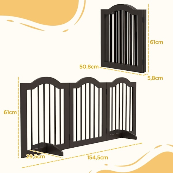 Rootz Dog Barrier - Träport för husdjur - Hundstaket inomhus - Kaffefinish - Justerbara paneler - Lilla hundvänligt - 154,5 cm x 29,5 cm x 61 cm