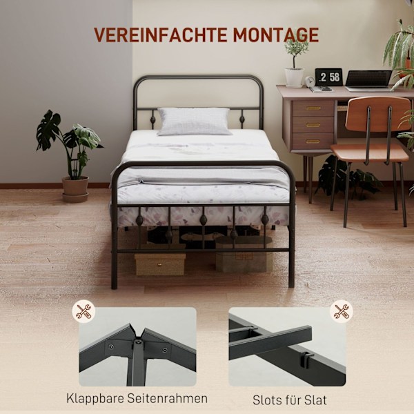 Rootz Metal enkelbäddsram - svart säng - tyst ram - enkel montering - 206,9 cm x 91,8 cm x 82,5 cm - 32 cm lagringsutrymme