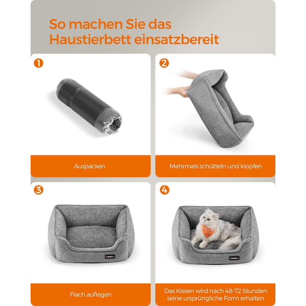 Rootz lysegrå hundeseng - kæledyrsseng - polstret måtte - imiteret linned - plys - PP polstring - skridsikkert stof - 60 cm x 50 cm x 21 cm