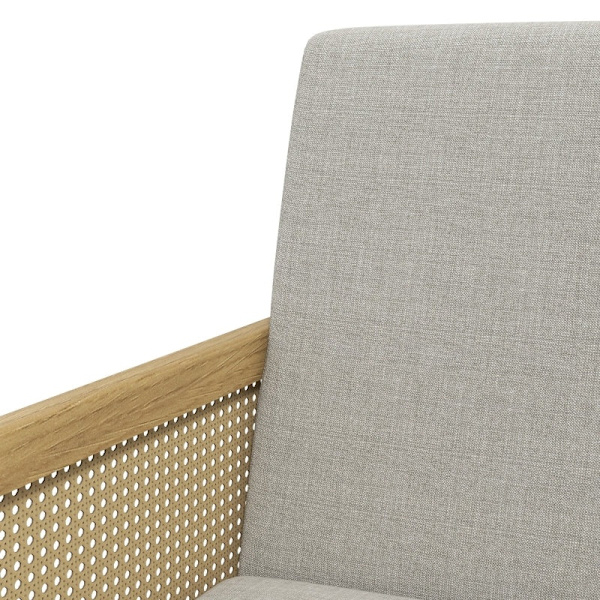 Rootz Accent Chair - Lounge Chair - Avkopplande stol - Rottinglook Armstöd - Andningsbart tyg - Golvskydd - 65,5 cm x 72 cm x 78 cm - Naturlig träram