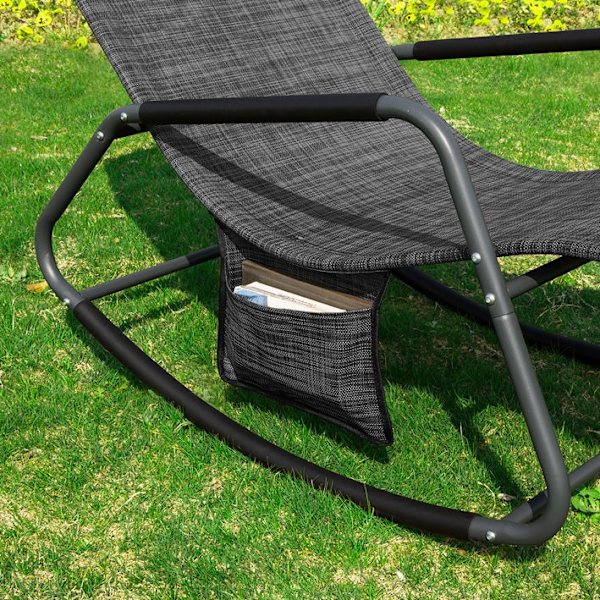 Rootz Garden Lounger - Solstol - Gungstol - Ergonomisk design - Syntetfibertyg - Förvaringsficka - Stöder upp till 150 kg - 143cm x 85cm x 57cm