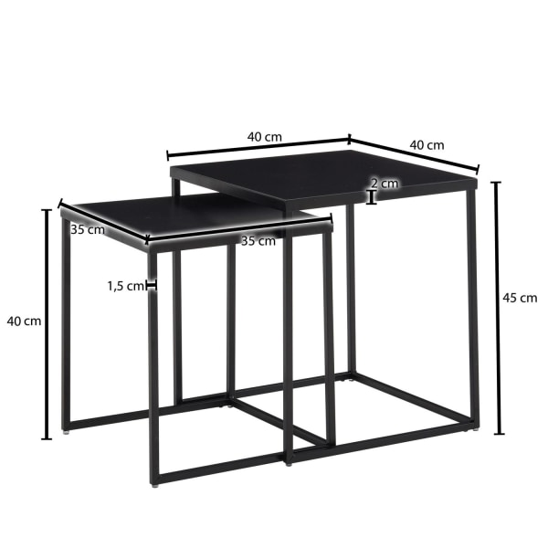 Rootz stuebord sæt med 2 metal sideborde firkantet sort - Design