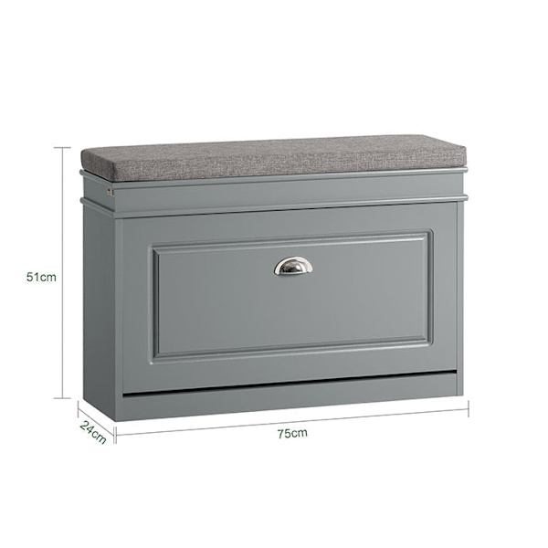 Rootz Skoskåp med vadderad sits - Skobänk - Skoorganisator - Mångsidig förvaring - Bekväma sittplatser - Enkel montering - 75 cm x 51 cm x 24 cm