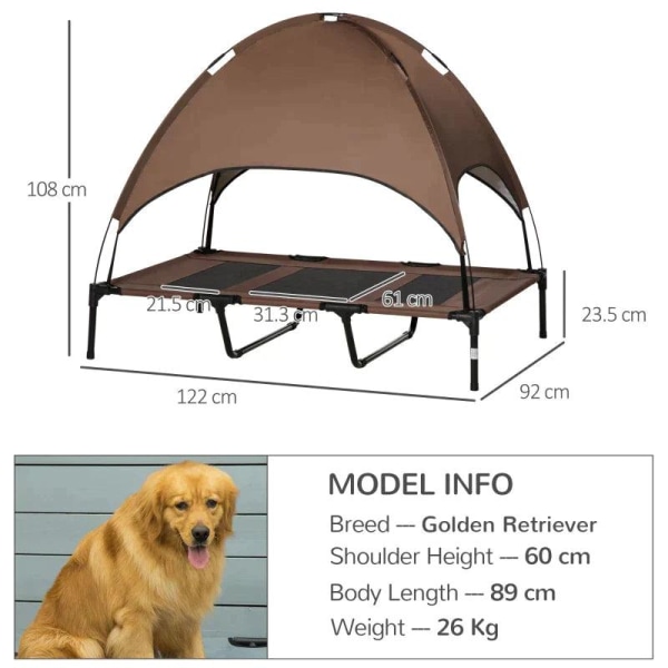 Rootz hundeseng - kæledyrsseng - hævet hundeseng - udendørs hundeseng - åndbar - taftkaffe - 122 x 92 x 108 cm