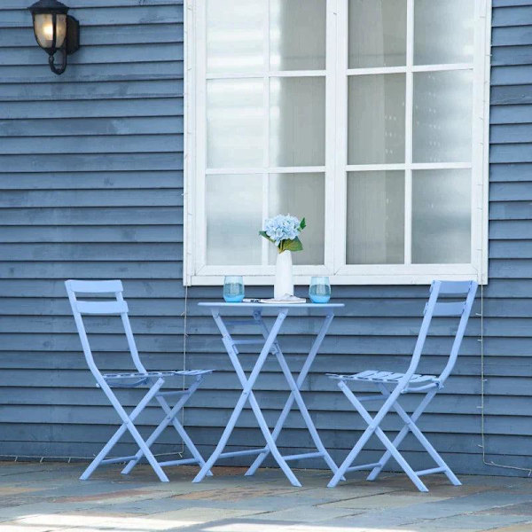 Rootz 3-delt havesæt - Bistrobordsæt - Stole - Drejebord - Metal - Lyseblå - Ø60L x 71H cm