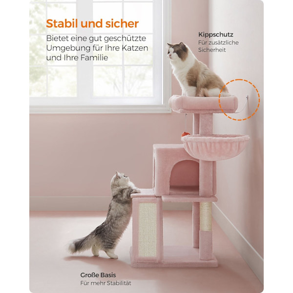 Rootz Luxury Cat-skrapstolpe - Kitty Tower - Cat Tree - Spånskivakonstruktion - Plyschöverdrag - 48cm x 48cm x 96cm