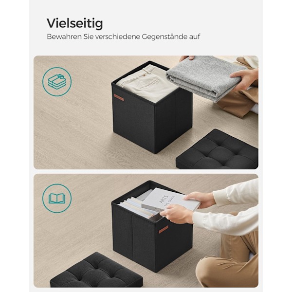 Rootz-istuinarkku - Säilytys ottomaanit - Jalkatuki - Pellavajäljitelmä - MDF - Vaahtomuovi - 30cm x 30cm x 30cm - Basic Black - 1,6kg - 130kg Max kuo