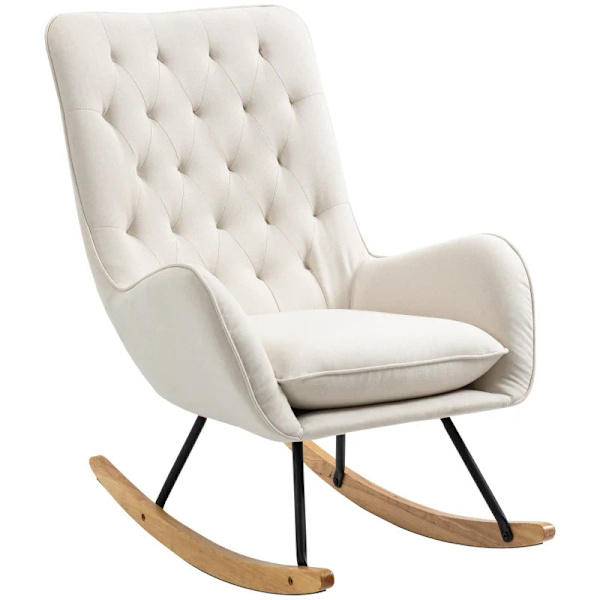 Rootz Gyngestol - Scandi Design - Afslapningsstol - Knapsømning - Stue - Spisestue - Cremefarvet + Naturlig + Sort - 69 cm x 90 cm x 100 cm