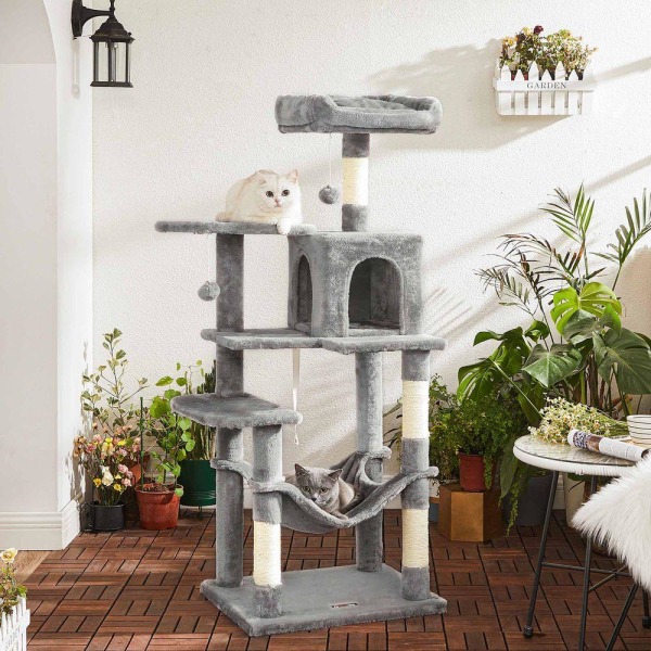 Rootz Cat Tree - Kattträd med hängmatta - Skrapstolpe - Kattskrapstolpe - Modernt kattträd - Högt kattträd - Kattträd med hängmatta - Grå