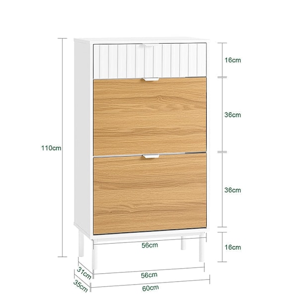 Rootz Shoe Storage -kaappi - kenkäjärjestäjä - jalkineiden hyllyt - MDF- ja metallivakaus - 60x110x35cm