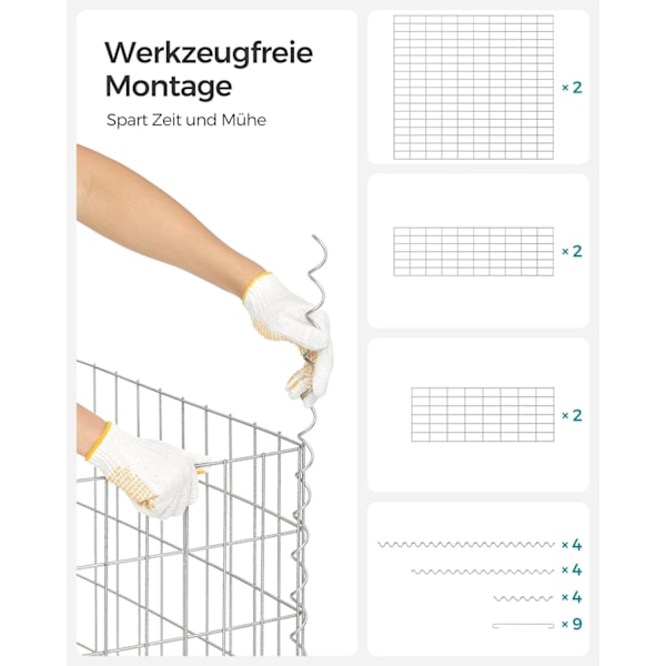 Rootz Gabion vægsæt - Stålnetpaneler - Galvaniserede gabioner - Landskabssten - 100 cm x 90 cm x 30 cm - Udendørs indretning - 57,5 ​​kg.