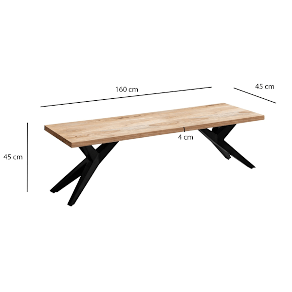 Rootz Massive spisebank - Modern Loft Bench - Acacia Wood Seating - Unik design - 160 cm x 45 cm x 45 cm
