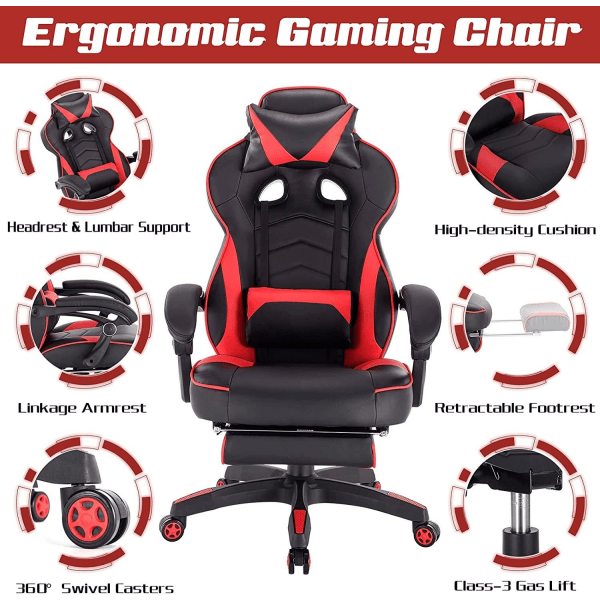 Rootz Ultimate Gaming Chair - Kontorstol - Ergonomisk computerstol - Justerbar, holdbar, nem montering - 121cm-128cm x 45cm-52cm