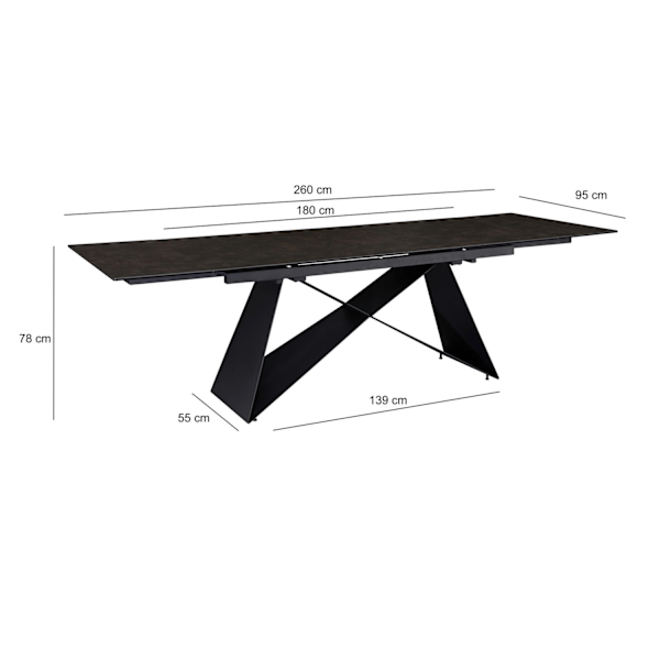 Rootz Stor spisebord - Moderne design - Rektangulært bord - Sæder 12 - 180-260 cm x 95 cm x 78 cm