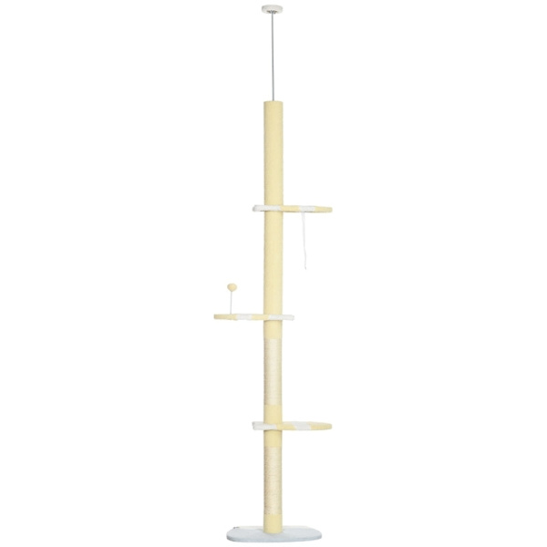 Rootz golv-till-tak kattträd - Justerbar kattskrapstolpe - Klättertorn - Furu - Mjuk plysch - Spånskiva - 47cm x 34cm x 220-260cm