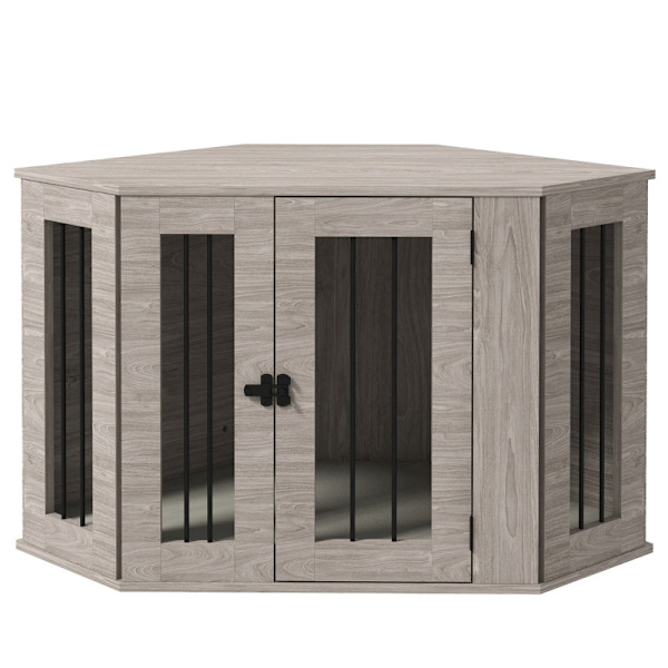 Rootz PawHut Dog Box - Snygg hundlåda - Säker husdjursbur - Modern design - Säker låsmekanism - Enkel åtkomst - 63H x 104L x 55W cm - Konstruerat trä