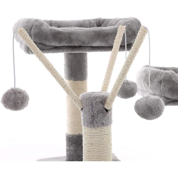 Rootz Cat Tree - Kradsestolpe - Hængekøje - Kattehule - 6 niveauer - Grå - Beige - 50 x 50 x 164 cm