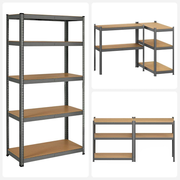 Rootz opbevaringsstativ - opbevaringshylder - kraftige reoler - 5 niveauer opbevaringshylder - metalopbevaringshylder - grå - 180 x 90 x 40 cm