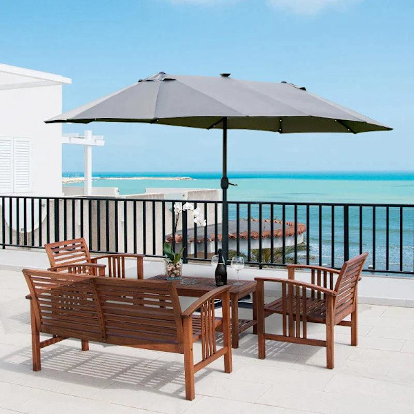 Rootz Dobbeltsidet Parasol - Parasol - Parasol - Med LED Solar Lights - Mørkegrå - 440 x 260 cm