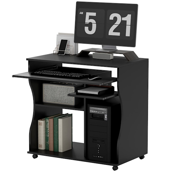 Rootz Rollbar computertabel - skrivebord med opbevaring - mobil arbejdsstation - rigelig opbevaringsplads - 80 x 48 x 75 cm, sort