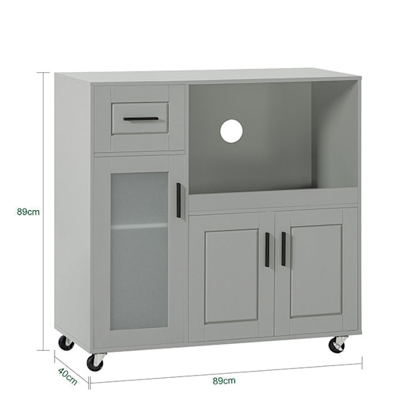 Rootz Køkkenskab Skænk - Entreskab - Køkkenvogn - MDF-konstruktion - Justerbar hylde - Mobilt design - 89cm x 89cm x 40cm
